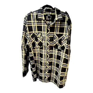 Men’s Big & Tall Brooklyn State Black & Yellow Plaid Casual Shirt Size 4XL